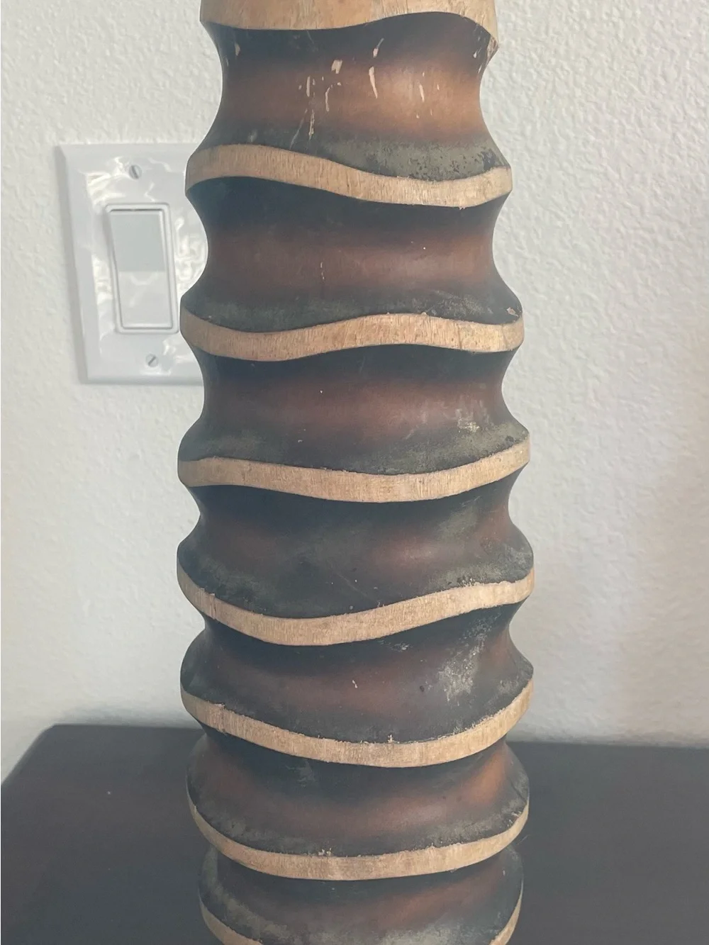 Wood Mango Ribbed Table Vase - Brown